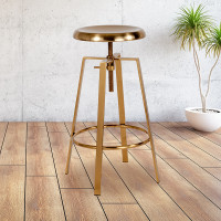 Flash Furniture CH-181070-26S-GLD-GG Toledo Industrial Style Barstool with Swivel Lift Adjustable Height Seat in Gold Finish 